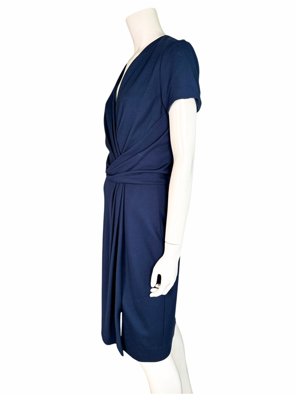 Jason Wu Draped Surplice Twist Waist Navy Sheath Midi Dress Size 6 - Picture 5 of 13